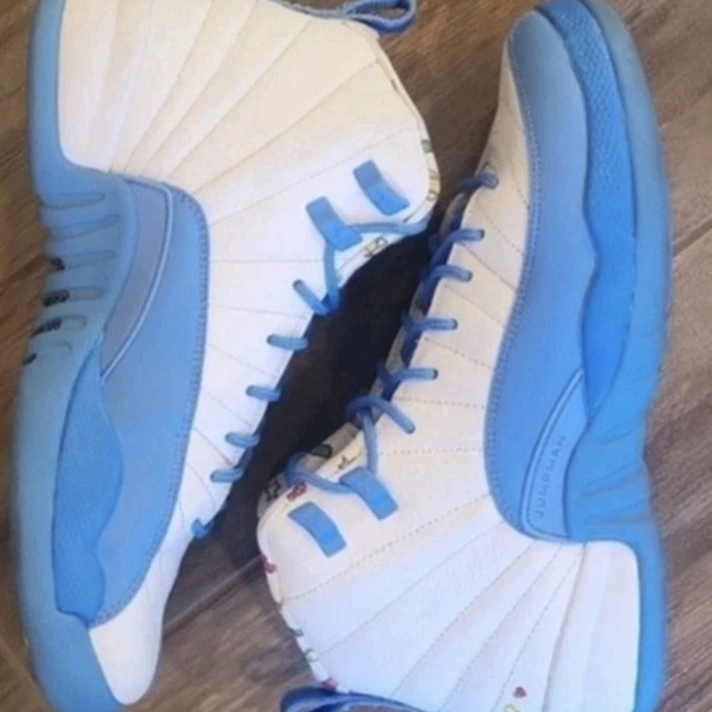 Jordan 12 Retro Sneakers Emoji White/University Blue GS Youth Big Kid 6.5/W 8 - Picture 4 of 11